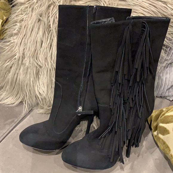 Giuseppe Zanotti Black Suede Fringe Mid Calf Boots - Picture 8 of 12